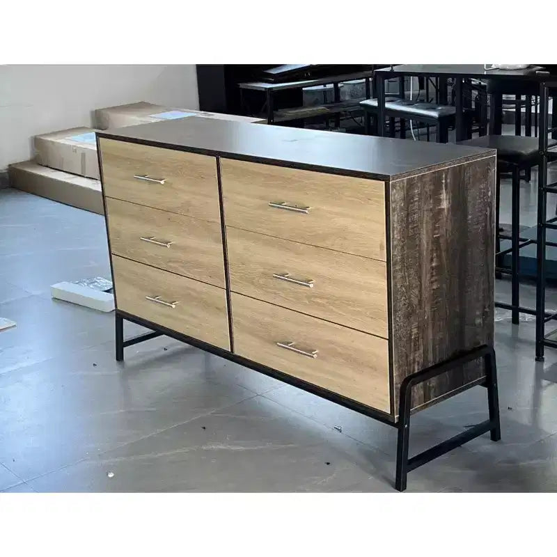 Commode de chambre à 6 tiroirs avec grand espace de rangement, Armoire en bois autoportante pour salon