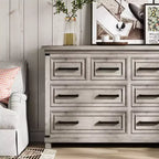 Commode à 8 tiroirs pour chambre à coucher, commode en bois de 55" de large avec poignées métalliques, grande commode meuble TV, commode de rangement pour placard, chambre à coucher
