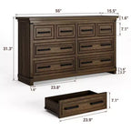 Commode à 8 tiroirs pour chambre à coucher, commode en bois de 55" de large avec poignées métalliques, grande commode meuble TV, commode de rangement pour placard, chambre à coucher