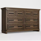 Commode à 8 tiroirs pour chambre à coucher, commode en bois de 55" de large avec poignées métalliques, grande commode meuble TV, commode de rangement pour placard, chambre à coucher