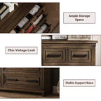 Commode à 8 tiroirs pour chambre à coucher, commode en bois de 55" de large avec poignées métalliques, grande commode meuble TV, commode de rangement pour placard, chambre à coucher