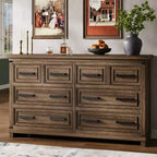 Commode à 8 tiroirs pour chambre à coucher, commode en bois de 55" de large avec poignées métalliques, grande commode meuble TV, commode de rangement pour placard, chambre à coucher