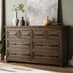 8 Drawer Dresser for Bedroom, 55w Wooden Chest of Drawers with Metal Handles, Large Dresser TV Stand, Storage Dressers Organizer for Closet, Bedroom