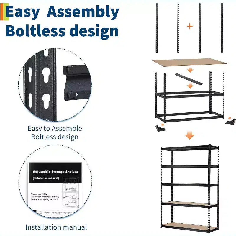 Étagères de Rangement de Garage à 5 Niveaux, 48 po L x 24 po L x 72 po H, Étagères de Rangement Robustes avec Étagère Réglable pour Garde-Manger et Entrepôt