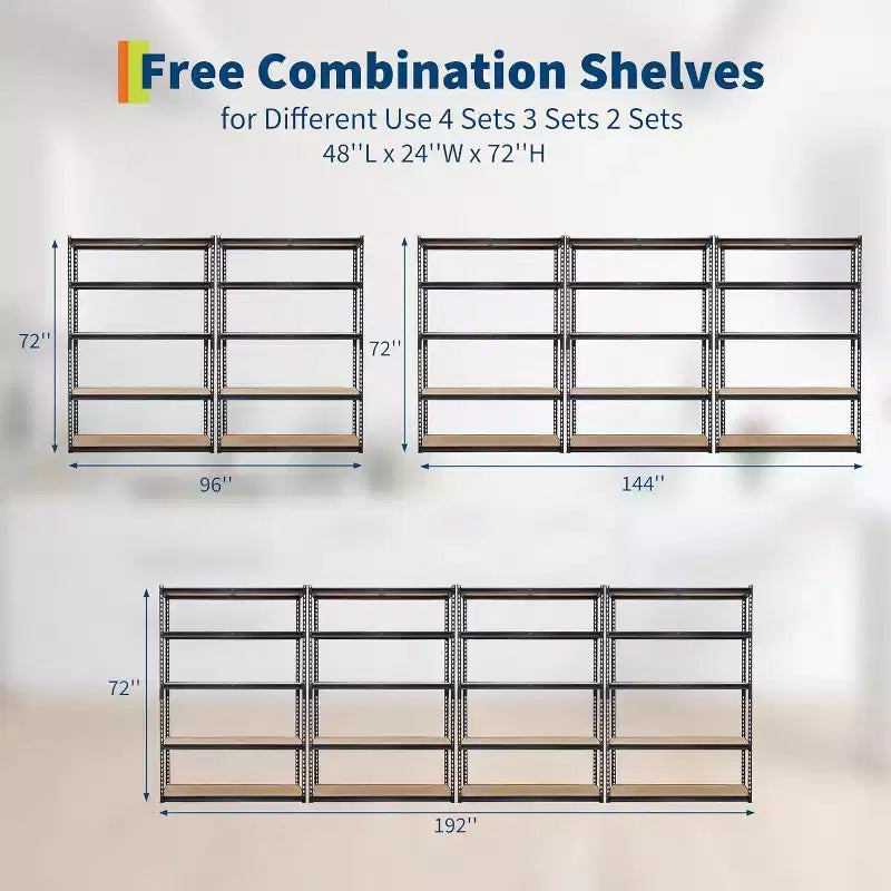 Étagères de Rangement de Garage à 5 Niveaux, 48 po L x 24 po L x 72 po H, Étagères de Rangement Robustes avec Étagère Réglable pour Garde-Manger et Entrepôt