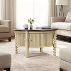 Homy Casa Coffee Table  Round Wood Sliding Door Coffee Table with Soild Legs