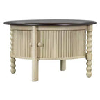 Table Basse Ronde en Bois avec Porte Coulissante et Pieds Massifs
