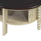 Table Basse Ronde en Bois avec Porte Coulissante et Pieds Massifs
