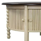 Table Basse Ronde en Bois avec Porte Coulissante et Pieds Massifs