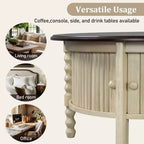 Table Basse Ronde en Bois avec Porte Coulissante et Pieds Massifs