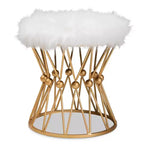 Pouffe en métal tapissé de fausse fourrure Blanc/Doré