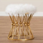 Pouffe en métal tapissé de fausse fourrure Blanc/Doré