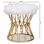 Pouffe en métal tapissé de fausse fourrure Blanc/Doré