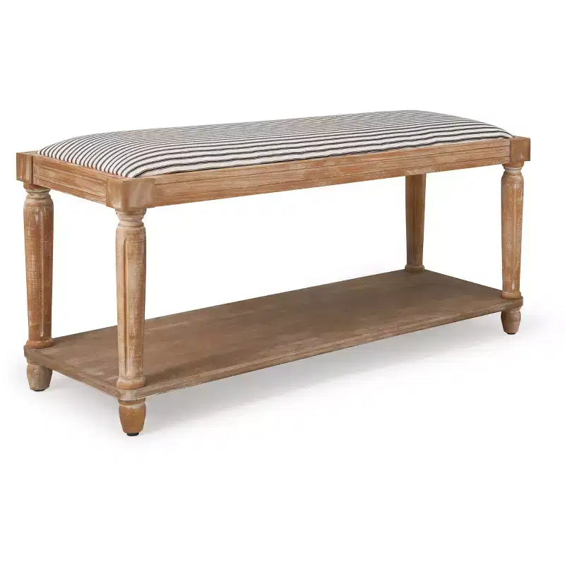 Banc Rembourré Aspect Vieilli Naturel : Style Cottage, Étagère de Rangement, Revêtement Polyester, Cadre en Bois