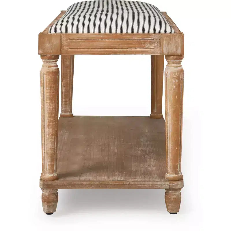 Banc Rembourré Aspect Vieilli Naturel : Style Cottage, Étagère de Rangement, Revêtement Polyester, Cadre en Bois