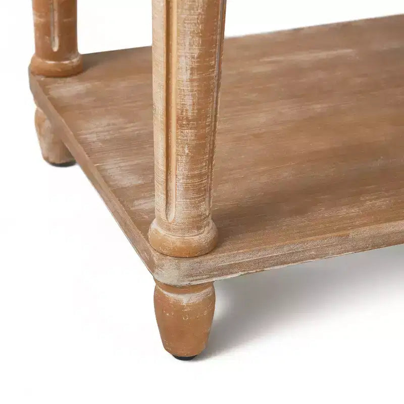 Banc Rembourré Aspect Vieilli Naturel : Style Cottage, Étagère de Rangement, Revêtement Polyester, Cadre en Bois