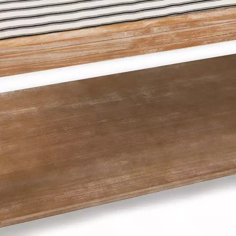 Banc Rembourré Aspect Vieilli Naturel : Style Cottage, Étagère de Rangement, Revêtement Polyester, Cadre en Bois