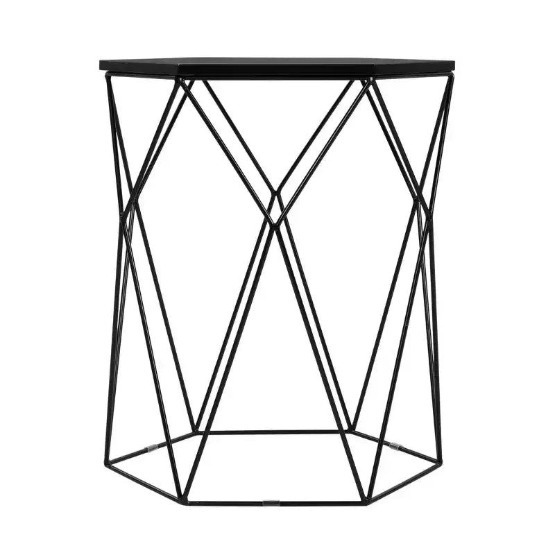Table d'appoint géométrique noir minuit : hexagonale, cadre en fer, aucun assemblage requis