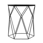 Table d'appoint géométrique noir minuit : hexagonale, cadre en fer, aucun assemblage requis