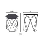 Table d'appoint géométrique noir minuit : hexagonale, cadre en fer, aucun assemblage requis
