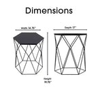 Table d'appoint géométrique noir minuit : hexagonale, cadre en fer, aucun assemblage requis