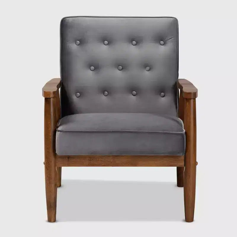 Fauteuil de salon en bois rembourré de velours
