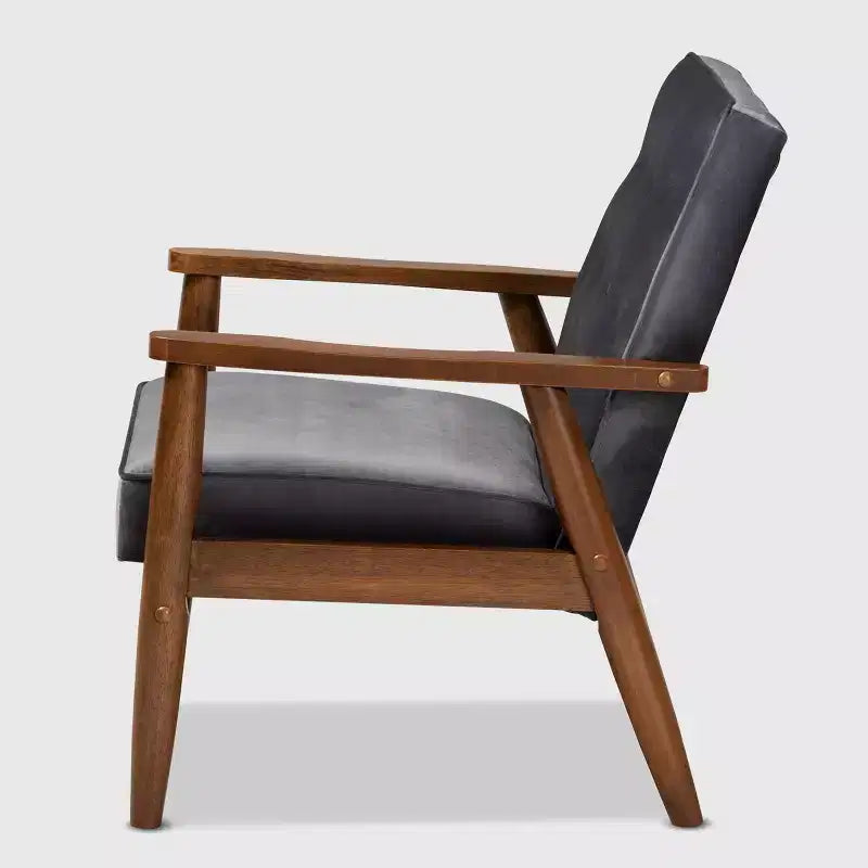Fauteuil de salon en bois rembourré de velours