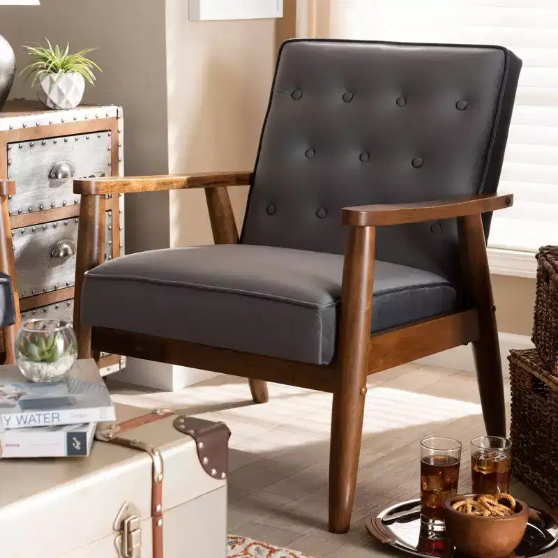 Fauteuil de salon en bois rembourré de velours