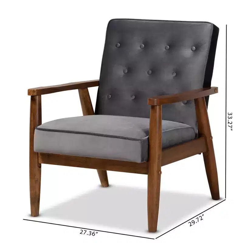 Fauteuil de salon en bois rembourré de velours