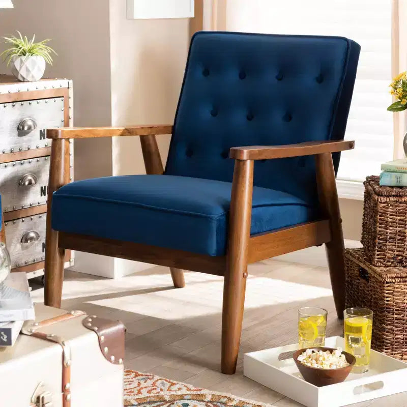 Fauteuil de salon en bois rembourré de velours