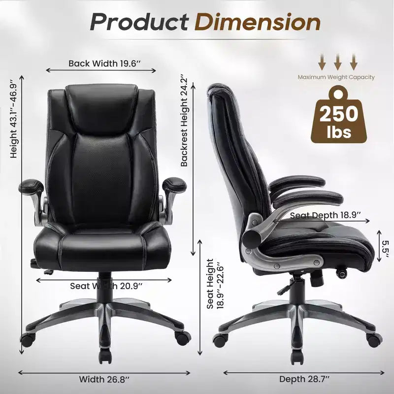 Chaise de bureau, chaise de direction en cuir PU avec soutien lombaire réglable, chaise de travail pour la maison