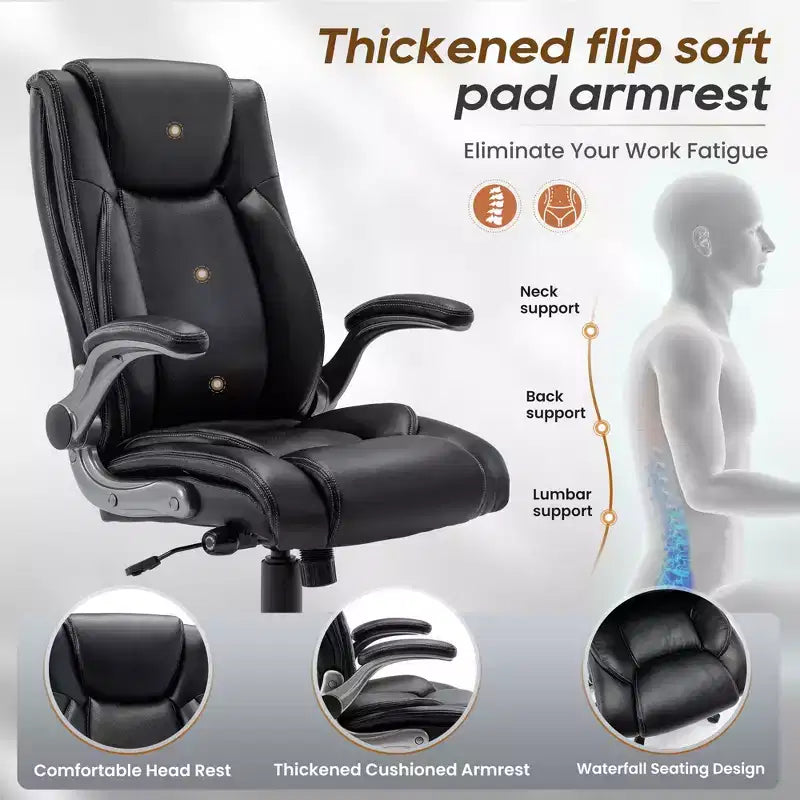 Chaise de bureau, chaise de direction en cuir PU avec soutien lombaire réglable, chaise de travail pour la maison