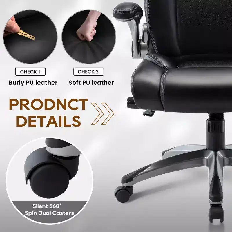 Chaise de bureau, chaise de direction en cuir PU avec soutien lombaire réglable, chaise de travail pour la maison