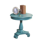 Table d'appoint piédestal ronde en bois, sarcelle